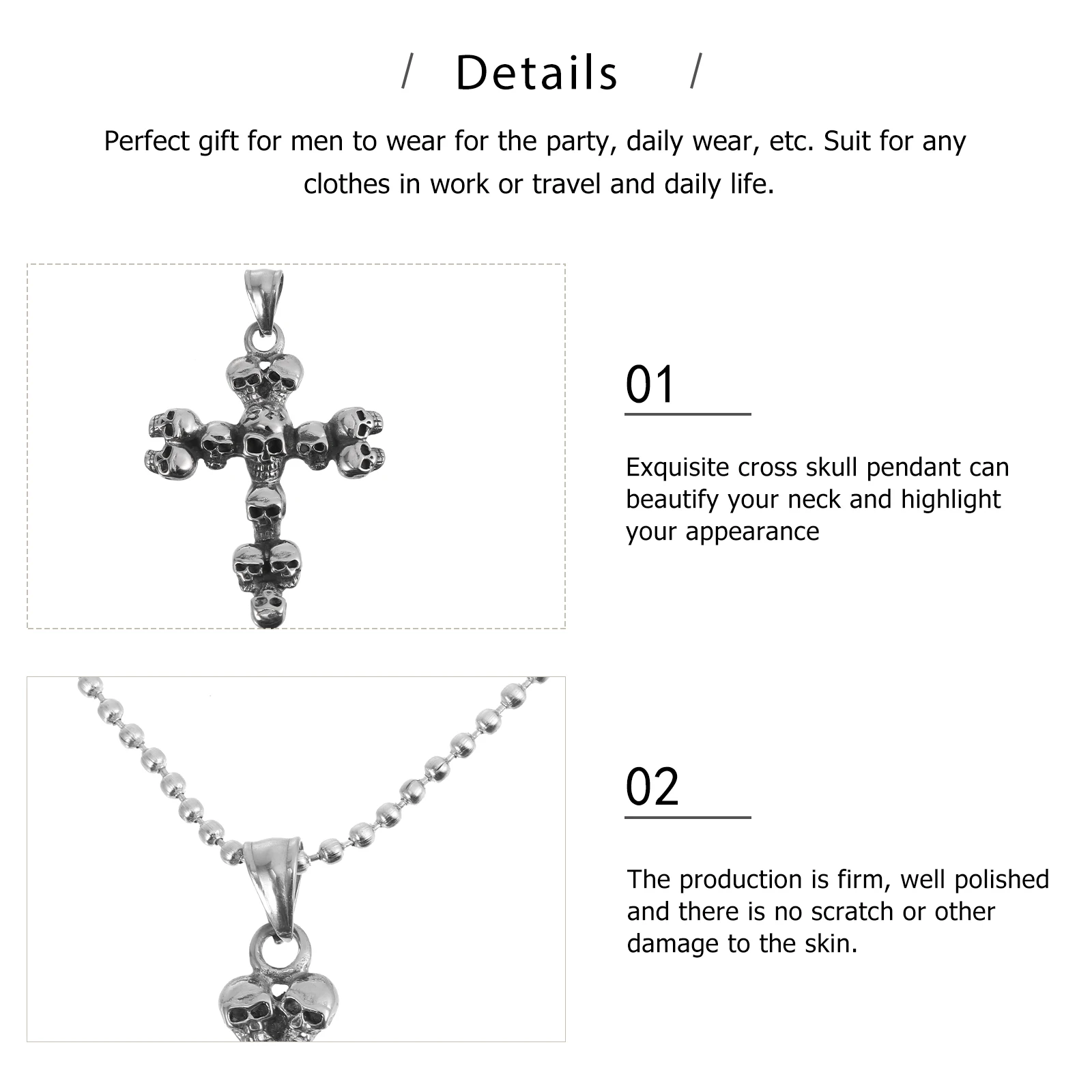 

Large Skull Necklace Necklaces Pendant Jewelry Cross Stainless Steel for Gift Miss