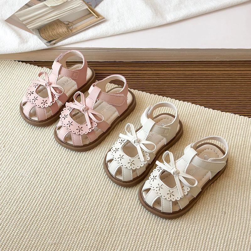 

Летние сандалии для маленьких девочек, детская обувь принцессы с кружевом и бантом, противоскользящая обувь на мягкой подошве, детская обувь для малышей, пляжные сандалии для детей
