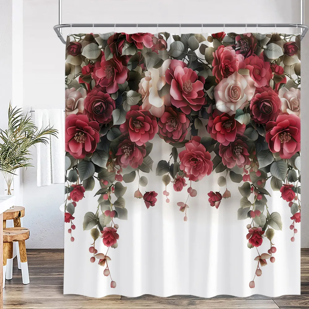 Butterfly Floral Shower Curtain Boho Flower Poppy Purple Blossom 3D Flowers Elegant Modern Bathroom Decor Polyester Bath Curtain