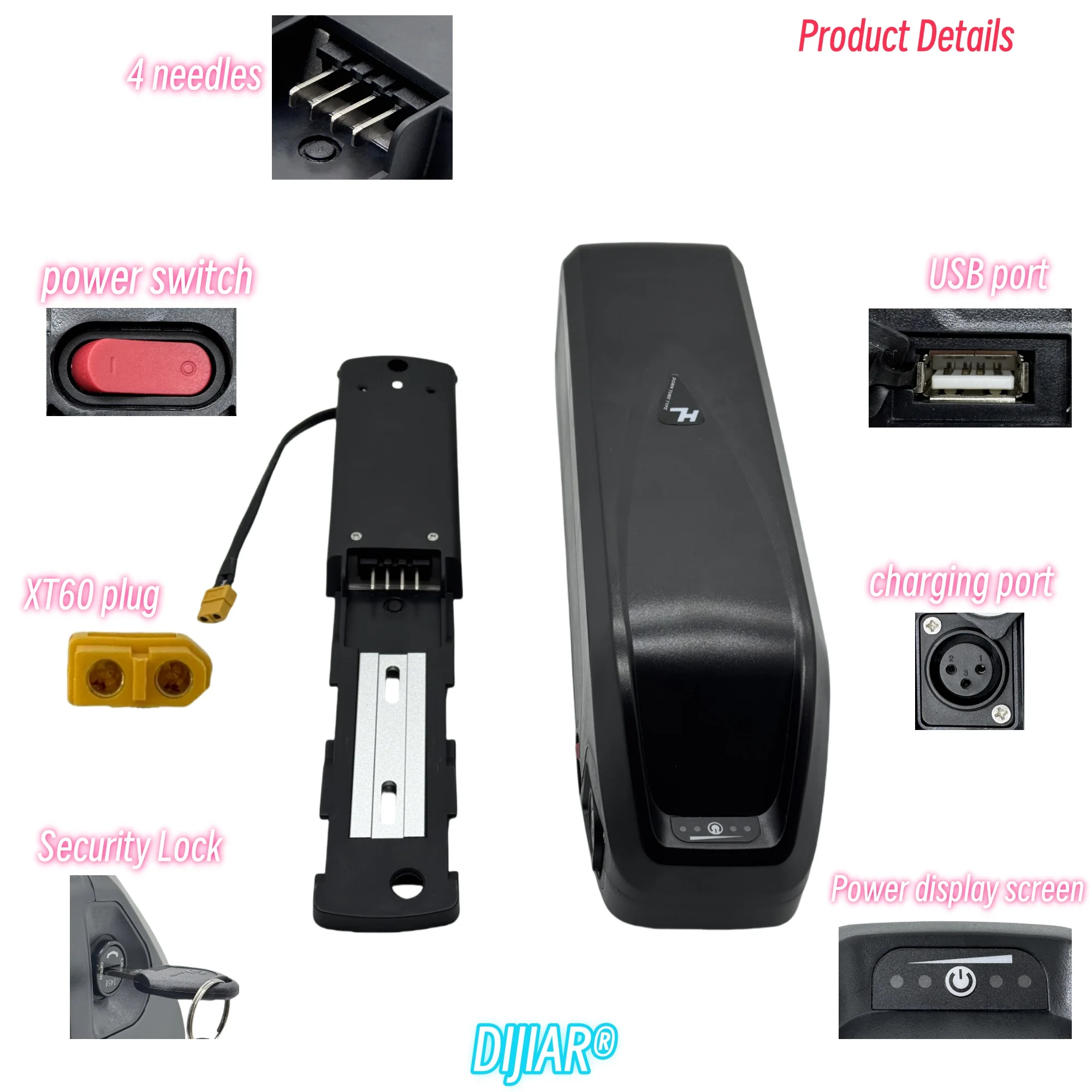 DIJIAR航空貨物、海龍電動自転車36v20AH-30AH、4ピンベース、XT60プラグ、30AHBMSシステム、+充電器アプリケーション1000W2000W