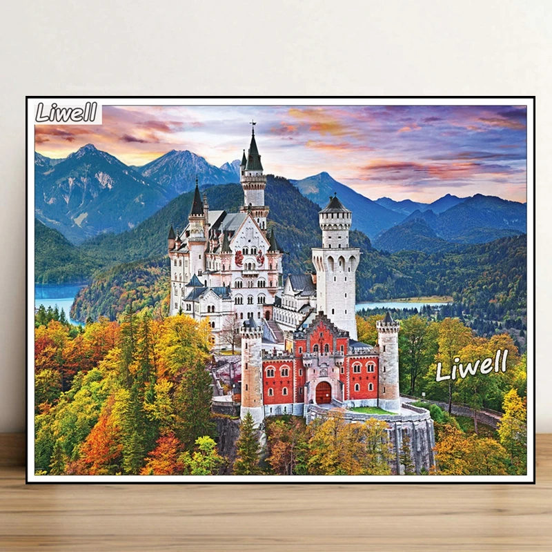 絵画　ノイシユヴァンシュタイン城 有名なノイシュヴァンシュタイン城バイエルンドイツ風景ダイヤモンド