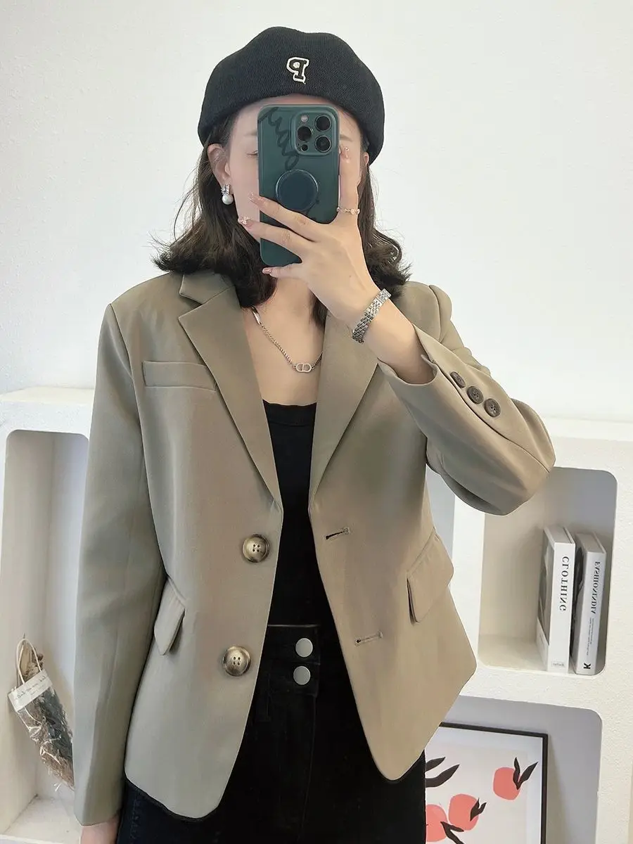 Straight Business Casual Simple Office Lady Loose Blazers Notched Solid Color Pockets Button Women's Clothing Autumn Winter