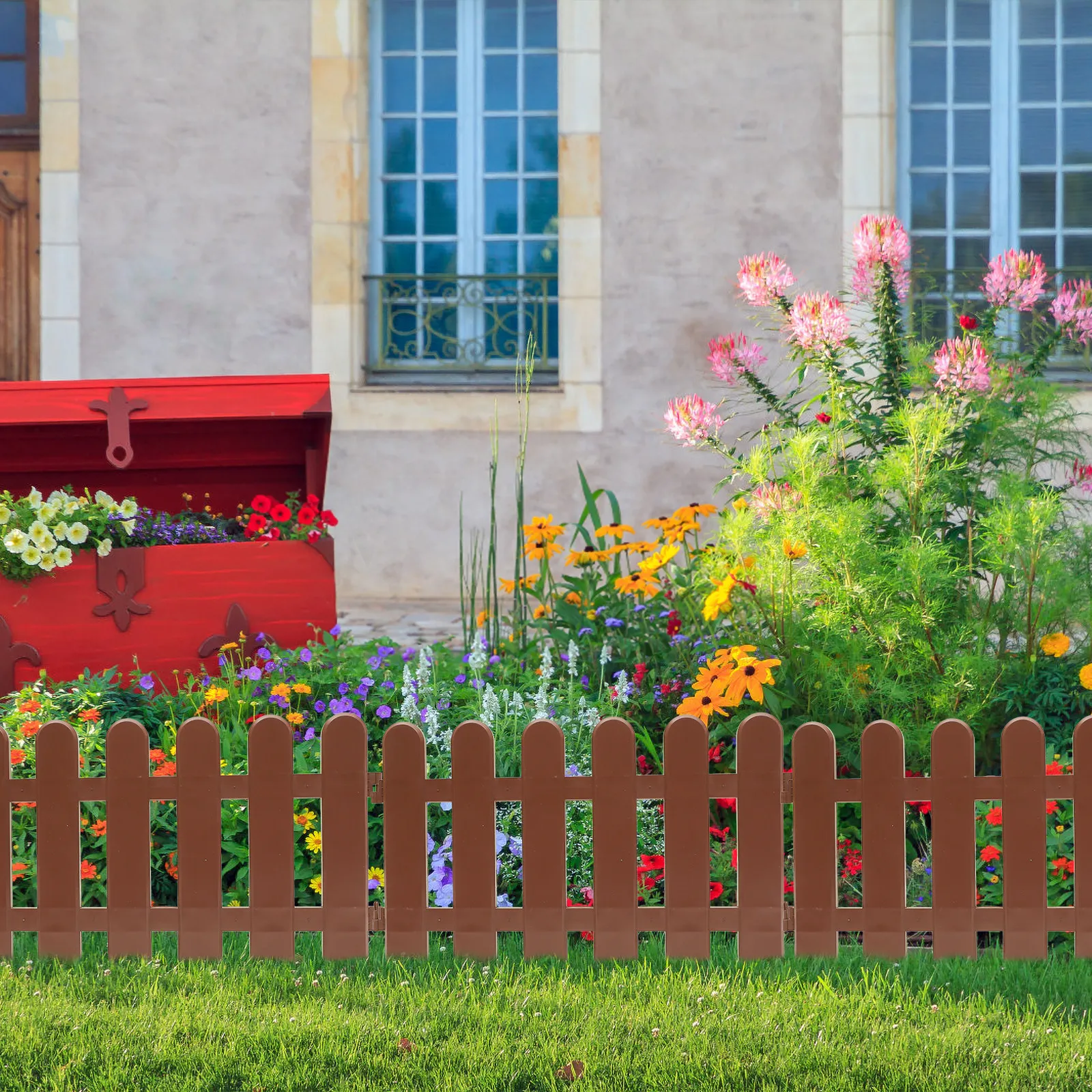 4Pcs White Plastic Garden Fence Outdoor Garden Border Decorative Landscape Edging for Flower Beds Lawn Driveways Paths