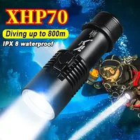 Powerful XHP70 LED Diving Flashlight Professional Underwater Torch 26650 Battery IPX8 Waterproof Torch with Hand Rope