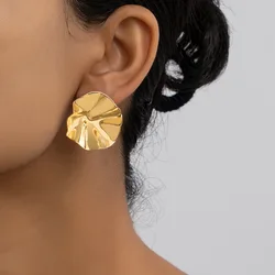 Simple Smooth Pleated Irregular Metal Earrings For Women OL Sporty Holiday Fashion Jewelry Ear Accessories E345