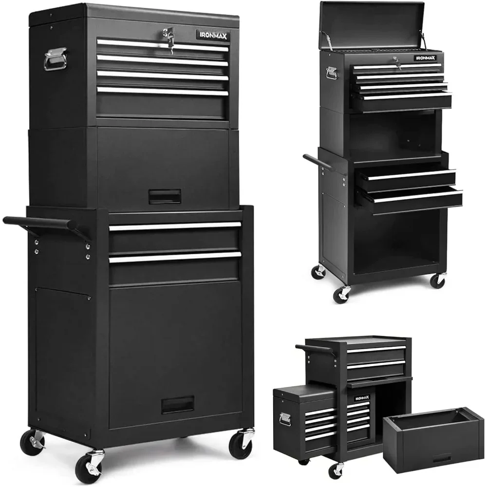 

6-Drawer Rolling Tool Chest, 3-in-1 Tool Box Organizer w/Auto Locking System & Lockable Wheels & Sliding Drawers & Detach
