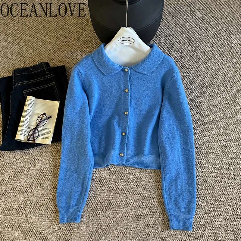 

OCEANLOVE Woman Sweaters Preppy Style Solid Autumn Winter Cardigans Korean Fashion Sweet Basics Casual Sueteres Mujer