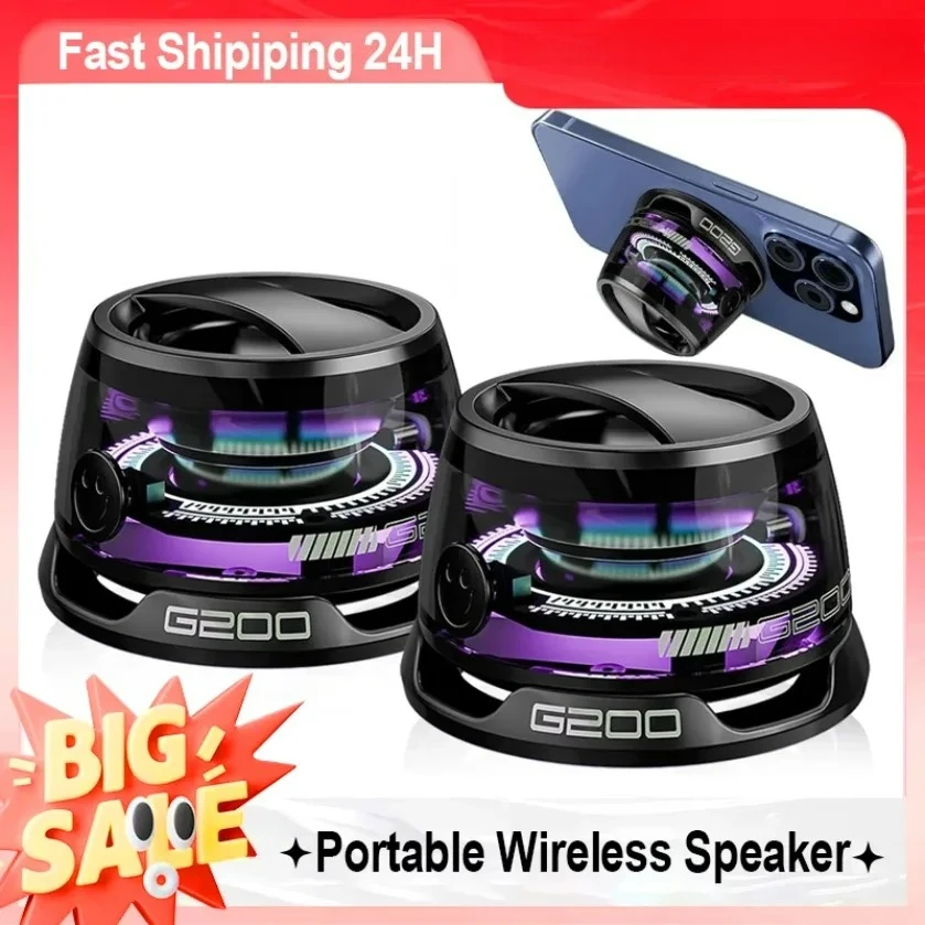 Portable Mini Travel Stereo Outdoor Magnetic Bluetooth Speaker Wireless with RGB Color Light and Phone Holder for Ios