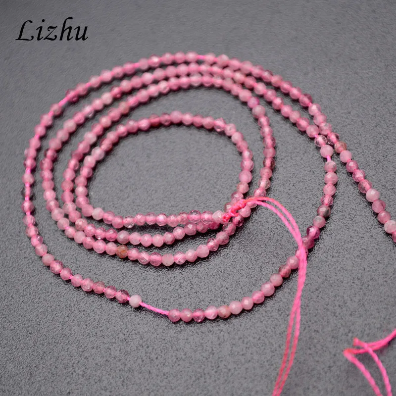 5 Strands/lot Faceted Natural Pink Tourmaline Diamond Cutting 2mm Stone Round Loose Beads