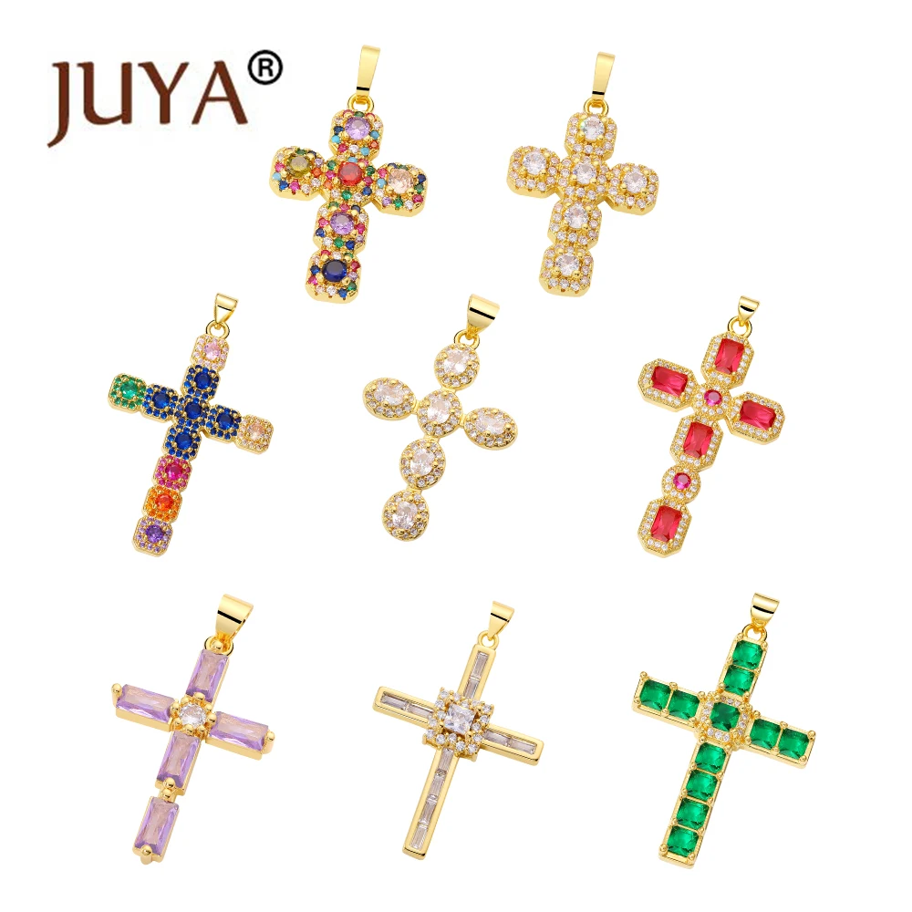 

JUYA Jesus Cross Pendant Ins Wind Jewelry Accessories Diy Copper Micro-Set Zircon Personality Trend Hip-Hop Necklace Parts