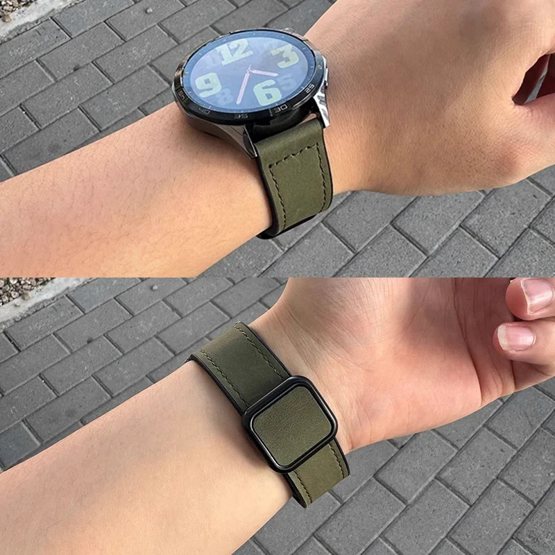 Correa de cuero con hebilla magnética, banda de silicona de 22mm para Samsung Watch Galaxy 6 5 Pro4,Huawei GT2 y Amazfit Vintage