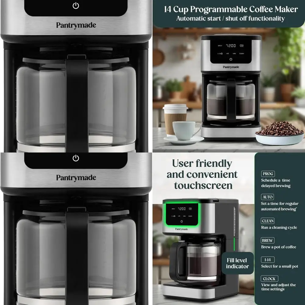 

Программируемая капельная кофеварка на 14 чашек с большим стеклянным графином, автоматическим отключением и таймером, классический черный стиль