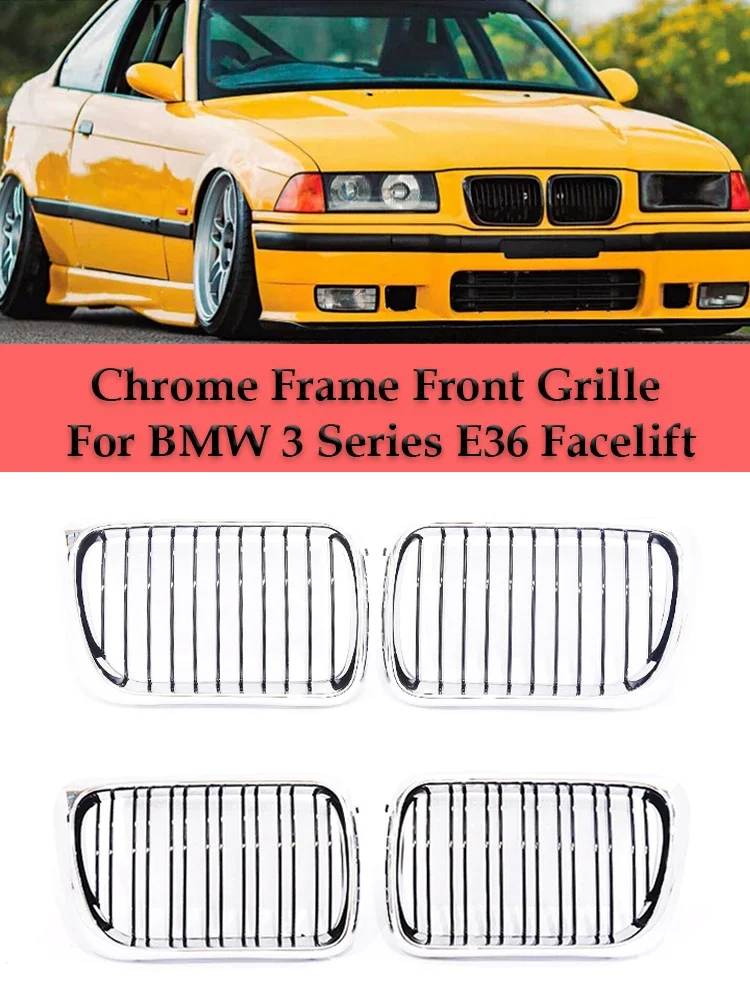 Chrome Silver Kidney Grille For BMW 3 Series E36 Facelift LCI 1997 1998 1999 M Performance Replacement Double Single Line Grill