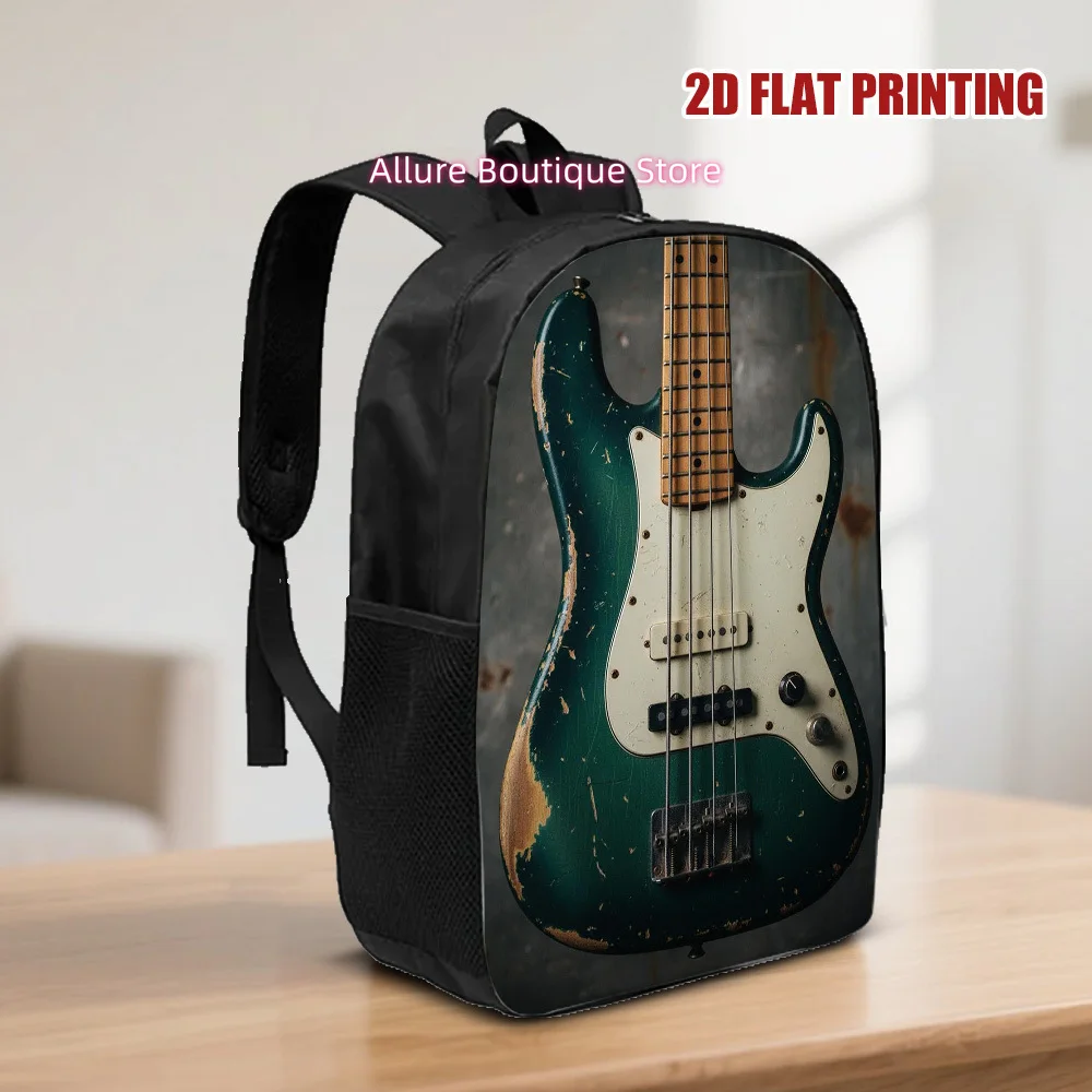 1pc Vintage Electric Bass Guitar Backpack with Bass Print - Lightweight Zipper Closure Suitable for School, Work, Travel & Music
