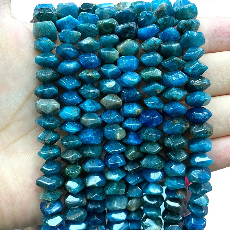 Wholesale AAA 100% Natural Blue Apatite Irregular Wheel Faceted Stone Beads For Jewelry Making DIY Bracelet Neckalce 6-11MM