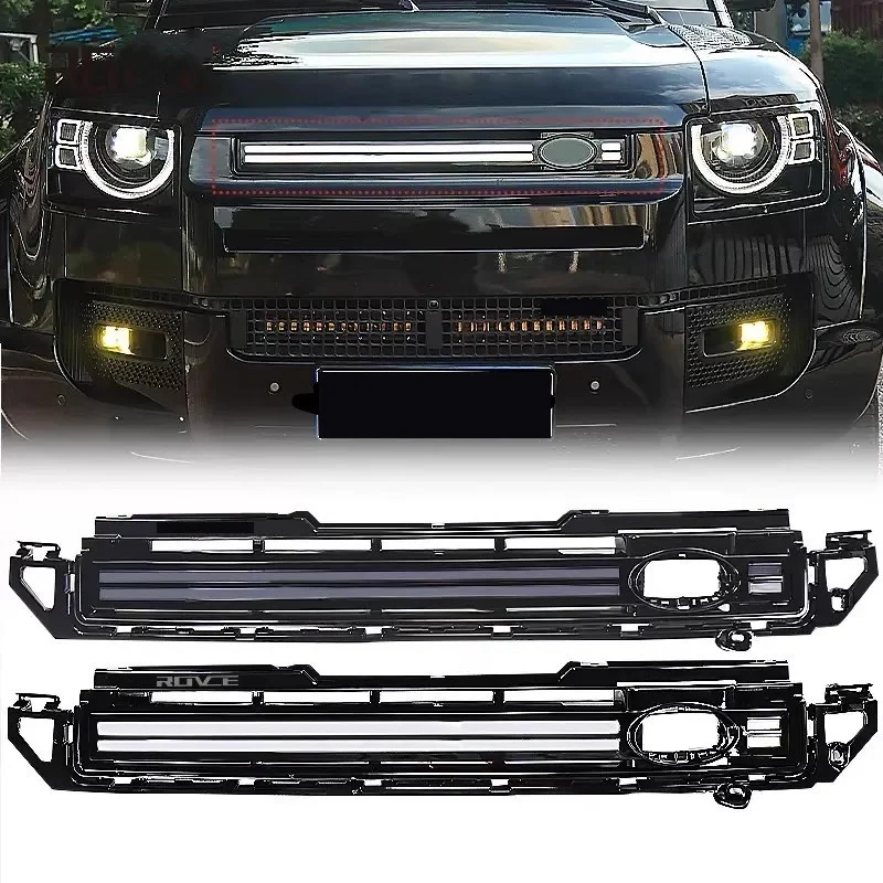 

Автомобильный гриль с подсветкой для Land Rover Defender 90 110 130, модифицированная маска, светодиодная лампа на решетке, дневные ходовые огни