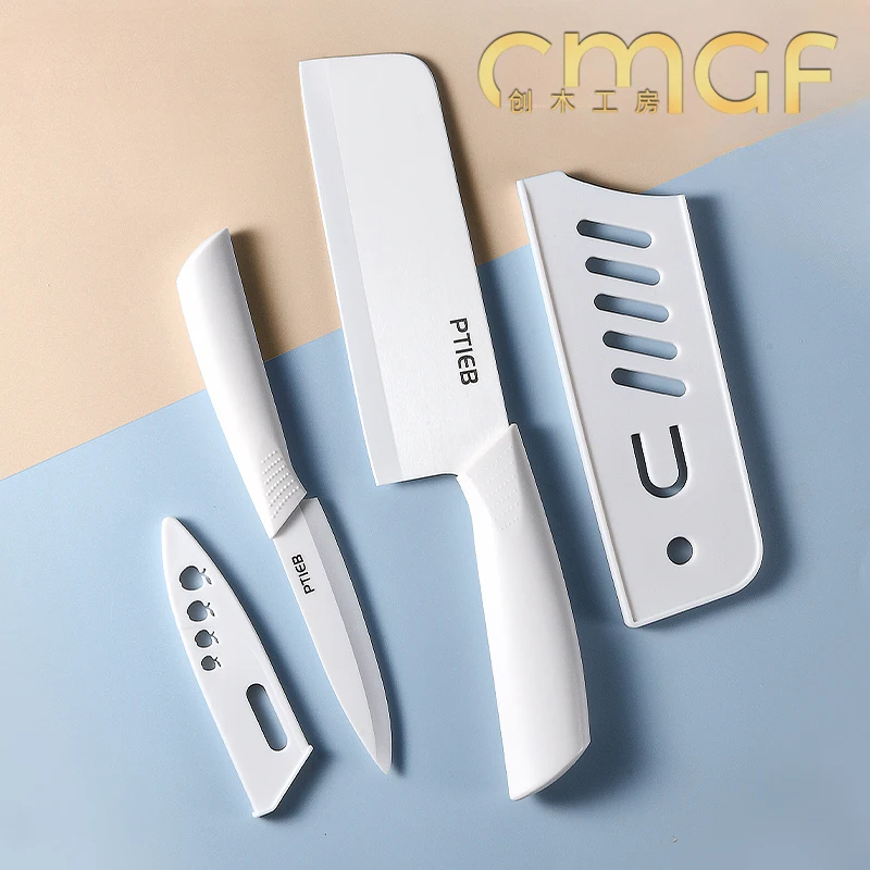 1/2pc Pure White Ceramic Kitchen Knife with Holder for Easy Storage, Fruit Knife, Meat Cleaver C