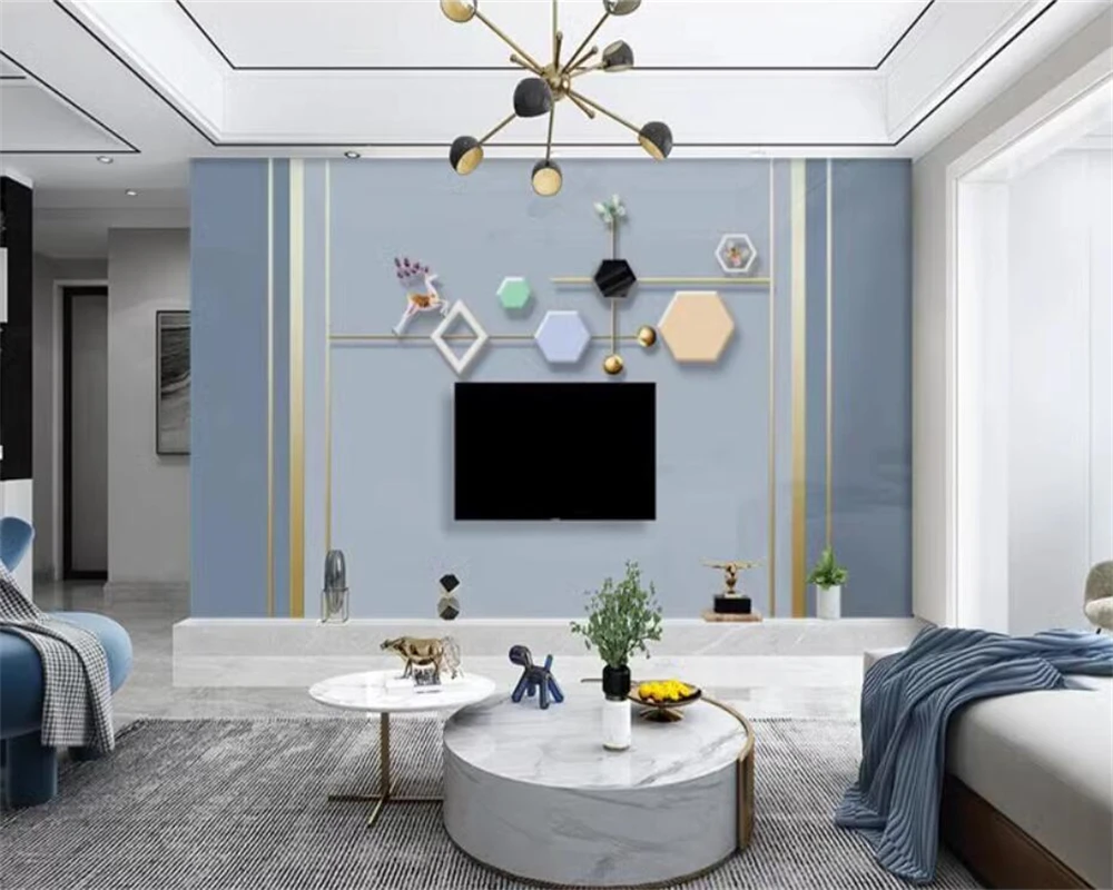 beibehang Customized minimalist TV background, living room wall stickers, sofa lines, luxurious bedroom wallpaper