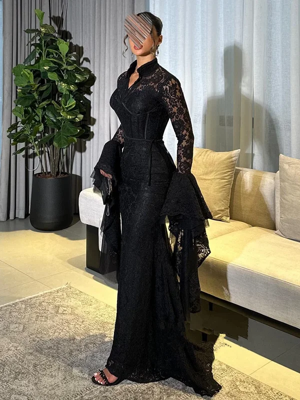 تخصيص الدانتيل الطية حورية البحر مساء اللباس الرسمي الخامس الرقبة فساتين طويلة فساتين حفلة موسيقية رائعة الطراز الحديث Pastrol للجنسين