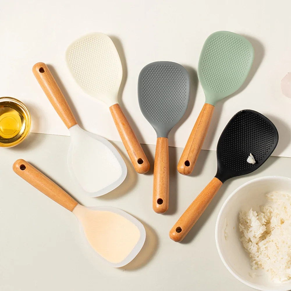 1Pc Integrated Silicone Rice Spoon, Household Rice Cooker, Rice Spoon, Heat-resistant Silicone Non Stick Rice Spoon