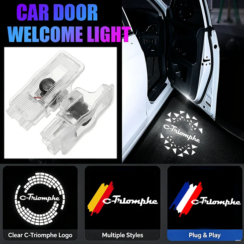 2PCS LED Car Door Welcome Lights for Citroen C-Triumph Badge 2006-2010 2007 2008 2009 Auto Logo Ghost Shadow Projection Lamp