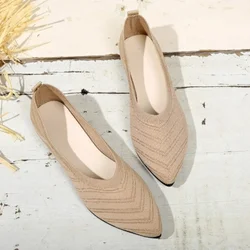 Women's Pointed Toe Flat Shoes Solid Color Knitted Slip on Shoes Casual Breathable Ballet Flats Women Flat Shoes Loafers Women