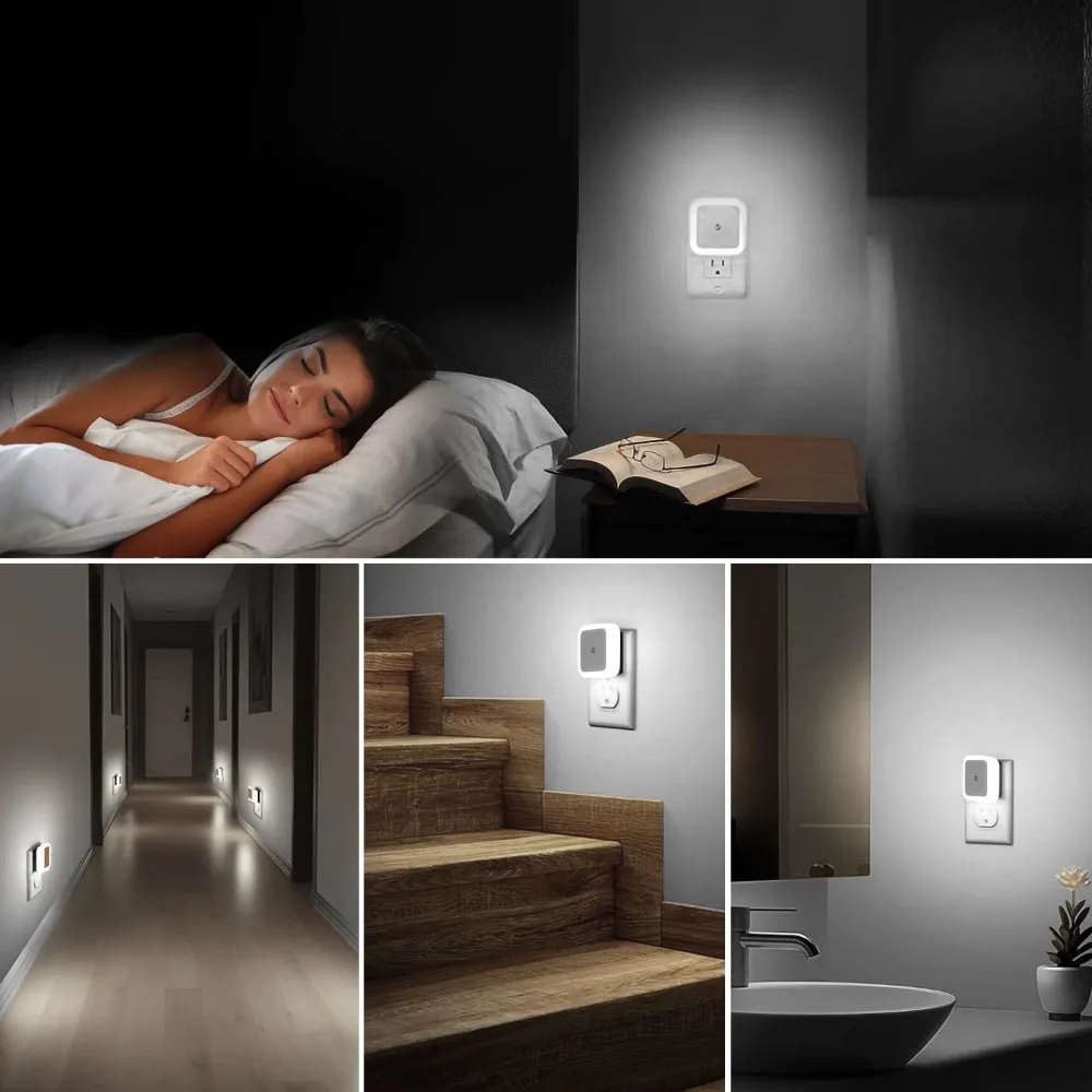 Luzes noturnas led plug-in na parede, do anoitecer ao amanhecer, sensor de luz, luz noturna para adultos, crianças, quarto, banheiro, corredor, cozinha