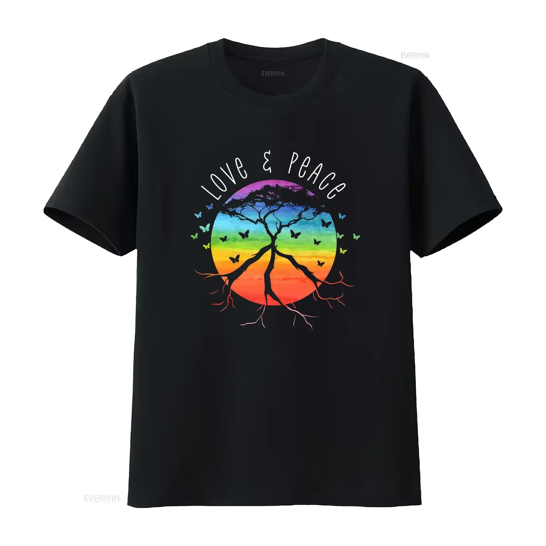 Camiseta con Símbolo de Paz, Amor y Respeto por la Naturaleza, Arcoíris Retro Años 70, Tallas XS a 4XL, Vintage, Lavada, Casual, Suave, Elegante y Transpirable para Hombre