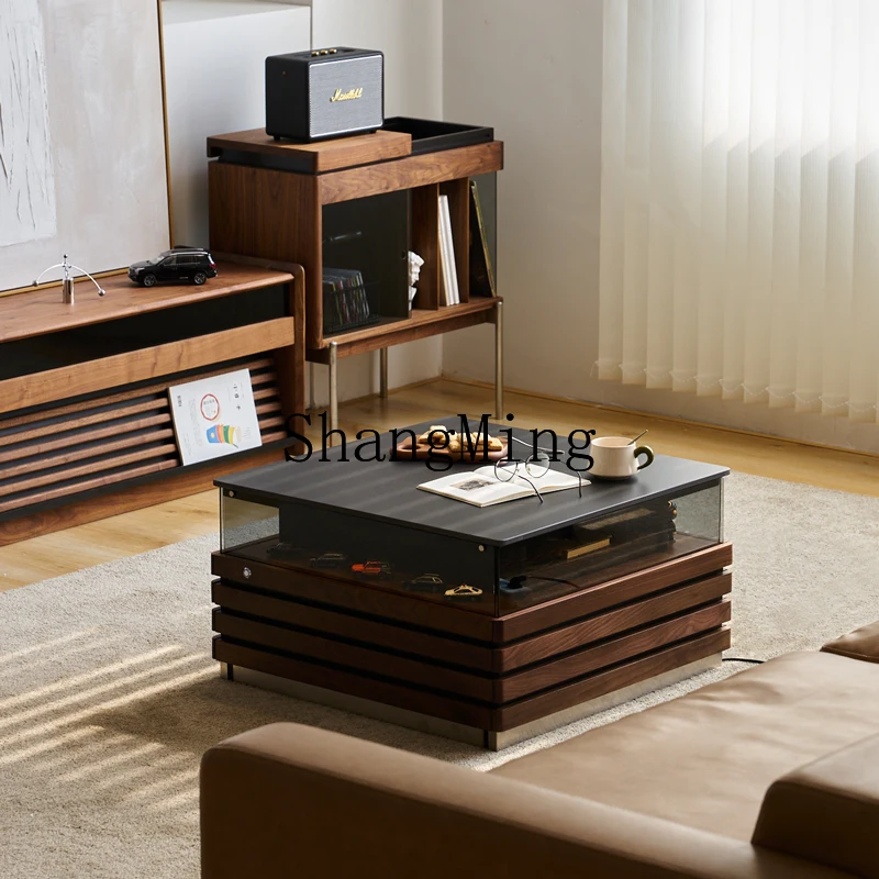 

CL Rock Board Coffee Table Solid Wood Atmosphere Black Walnut Modern Black Square Small Apartment Minimalist