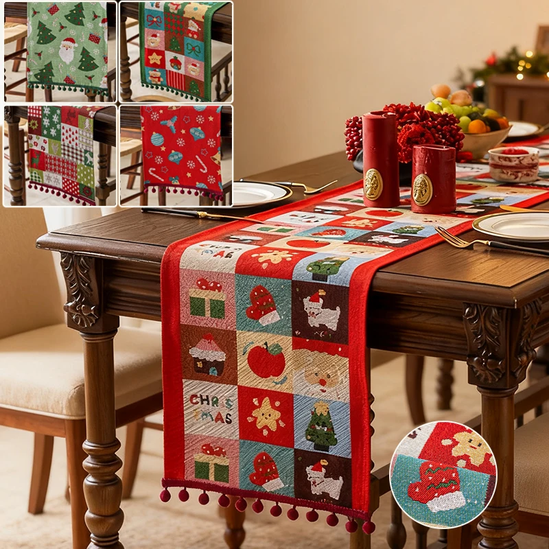

2026 New Christmas Table Runner with Tassel Ball Multi-Color Restaurant Atmosphere Holiday Party Decoration Скатерть Новогодняя