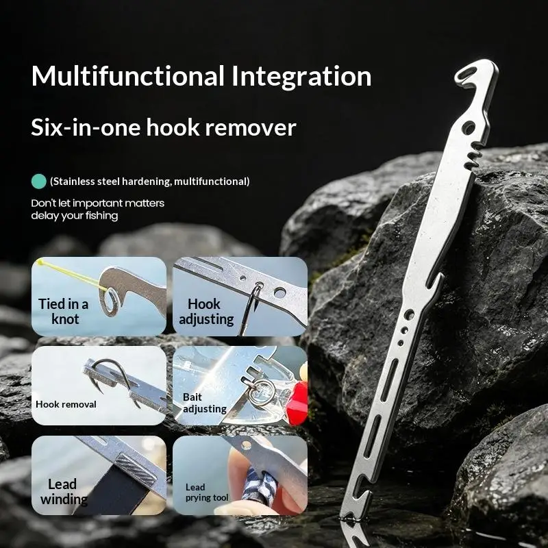 Portable Stainless Steel Fishing Hooks Remover Fishing Specific Accessory 6-in-1 Multifunctional Hook Remover Fish Hook Tool