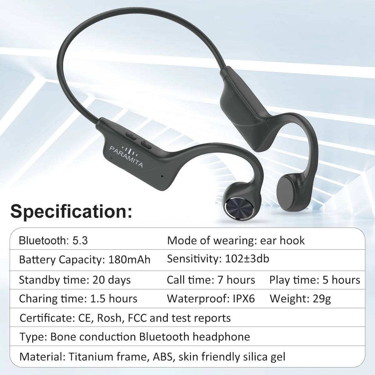 Imagem -06 - Paramita-real Bone Conduction Bluetooth Headphone Fone de Ouvido sem Fio Fone de Ouvido Ipx6 Impermeável com Microfone para Exercícios Esportes de Condução