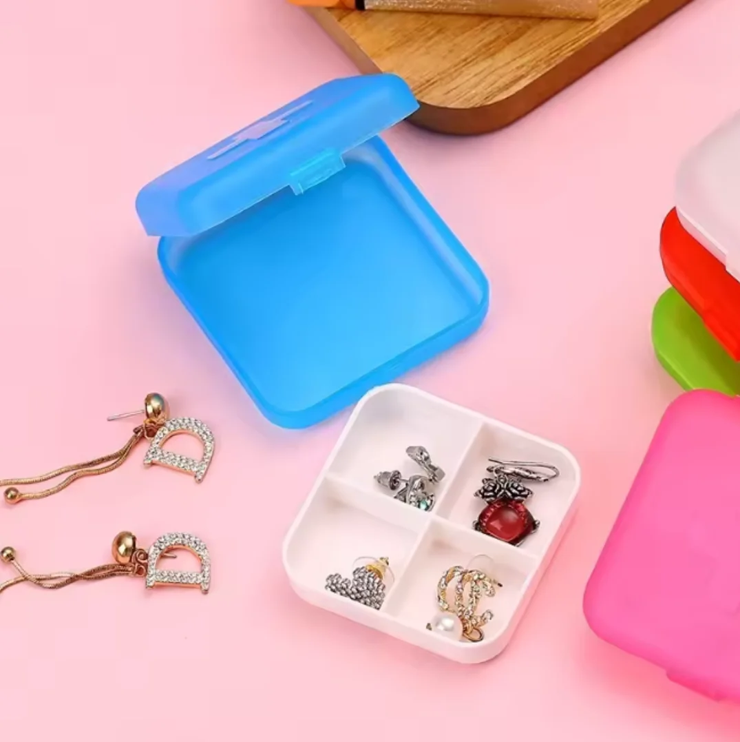 Portable 4 Grids Weekly Pill Organizer Box, Mini Plastic Pill Case for Home Travel, Solid Color Medicine Storage image 5