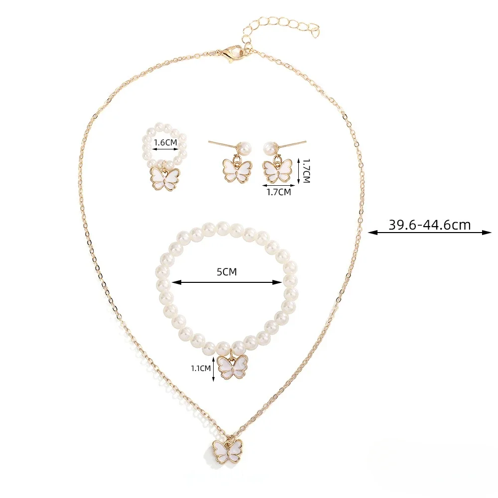 4pcs/Set Sweet Jewelry Set Butterfly Pendant Imitation Pearl Necklace for Women Pearl Earrings Girl Jewellery Women Gift Collar