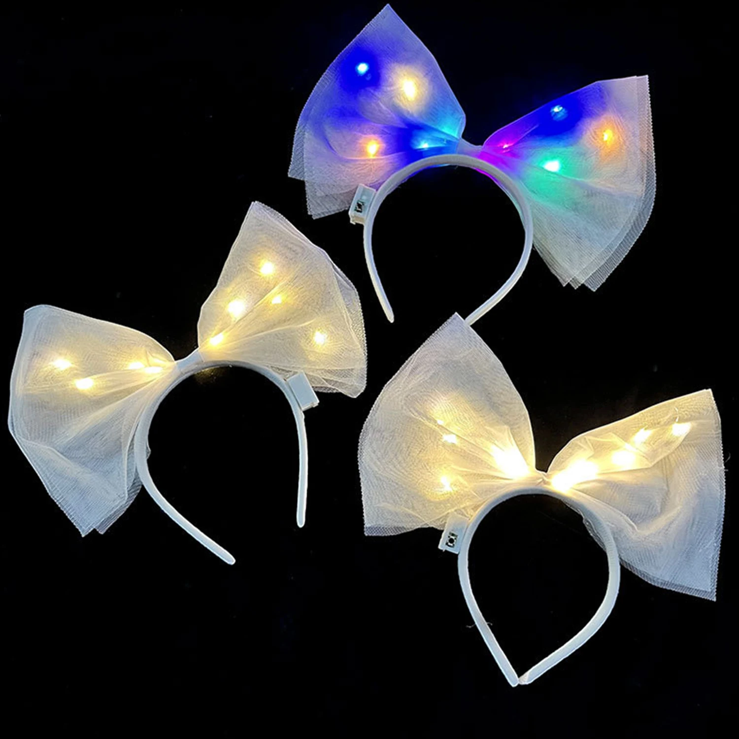 1pcs LED Light-up Bow Headband Multicolor Luminous Bow-knot Princess Crown Headdress Hair Hoop Band Wedding Party Decor