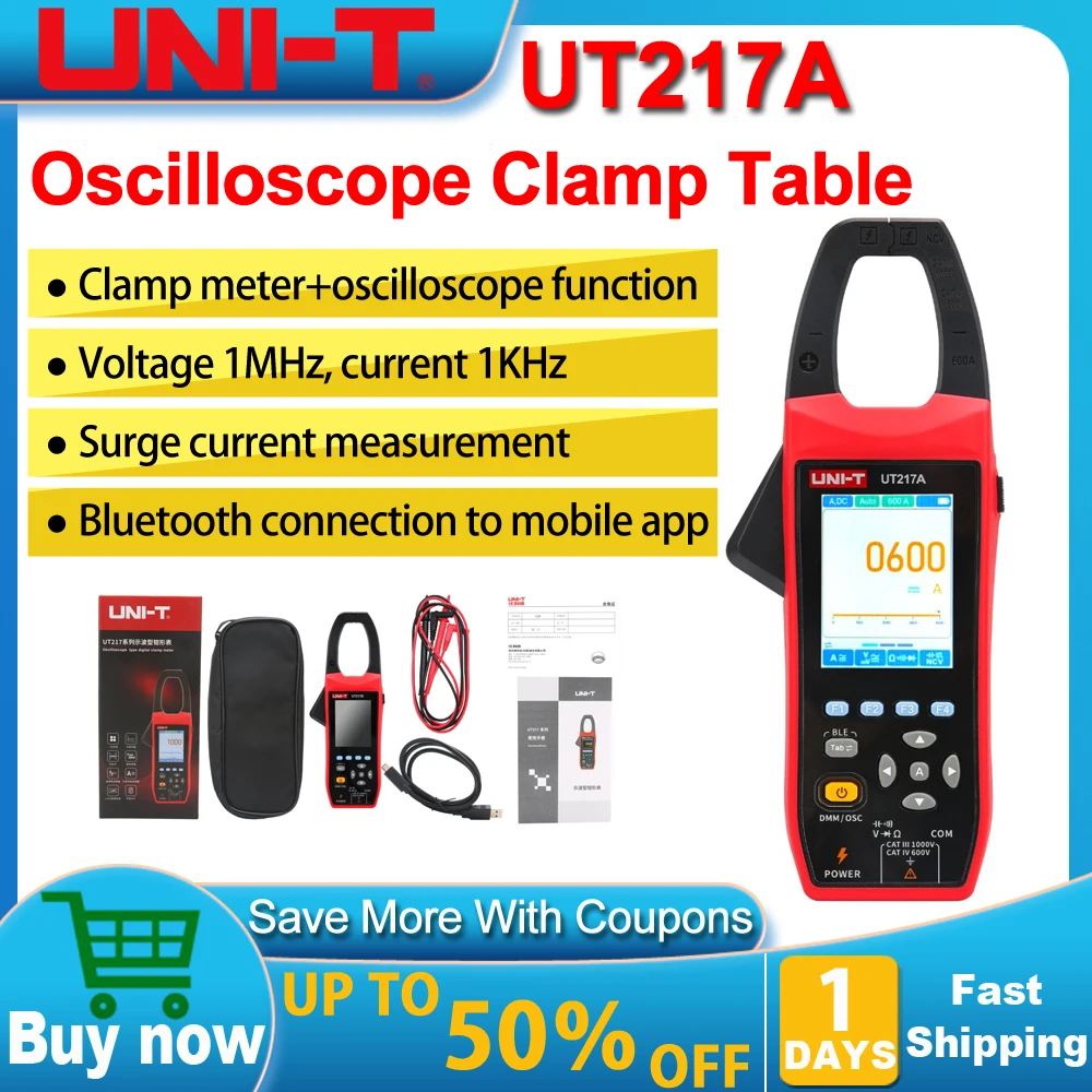 Osciloscopio con Pinza Amperimétrica UNI-T UT217A UT217B con Bluetooth, Medidor de Corriente, Voltaje, Forma de Onda, Frecuencia, Multímetro