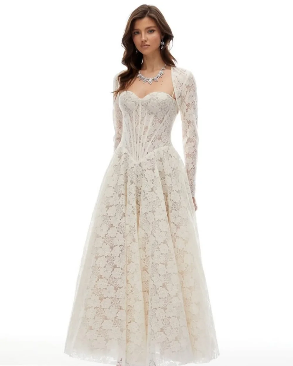 

Элегантное женское вечернее платье А-силуэта с кружевом и плиссировкой, на бретельках, с длинными рукавами, длиной до щиколотки, в стиле ретро, на заказ