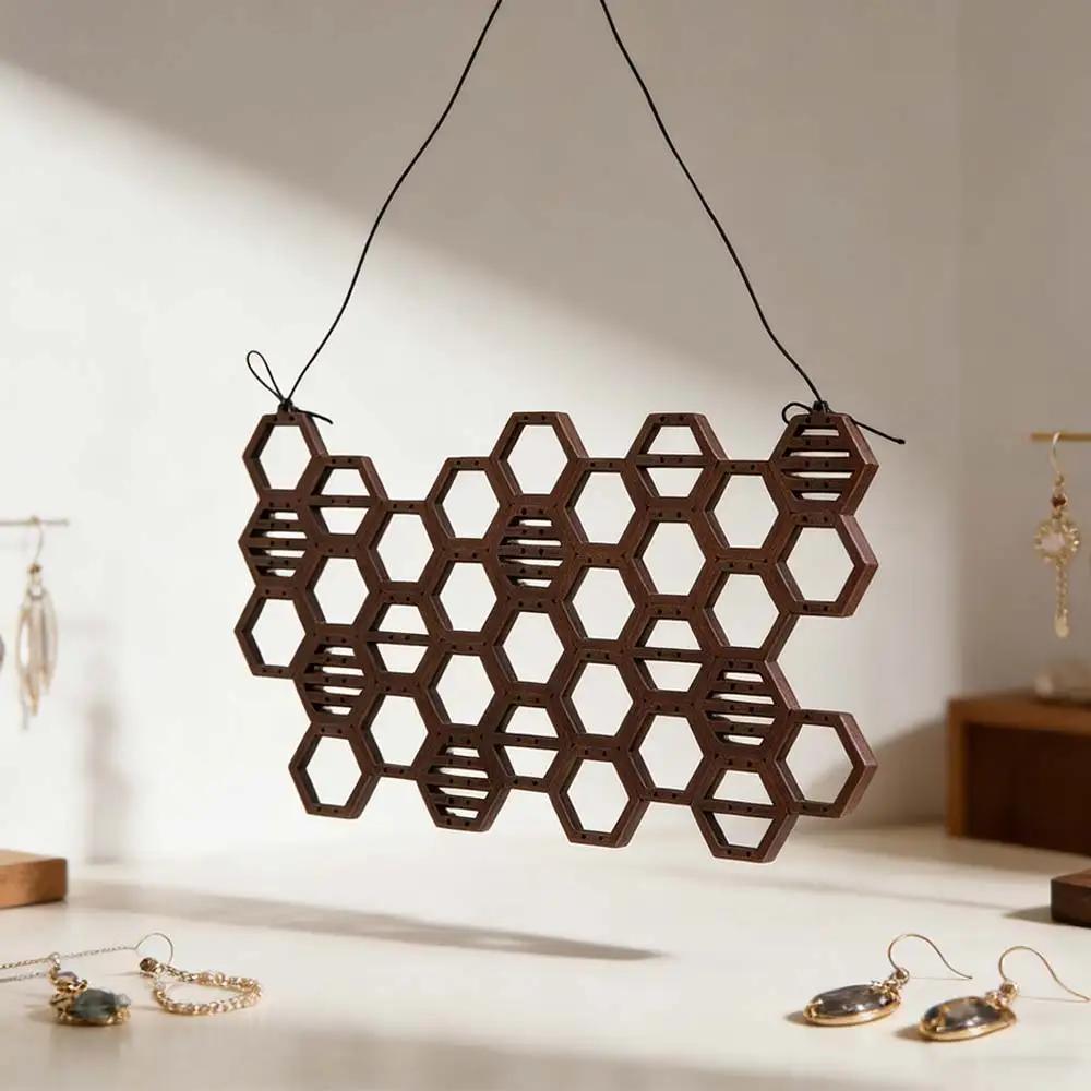 

Wooden Honeycomb Earring Organizer Storage Rack Wall Mounted Earrings Display Stand Hanging Ornament Home Decor