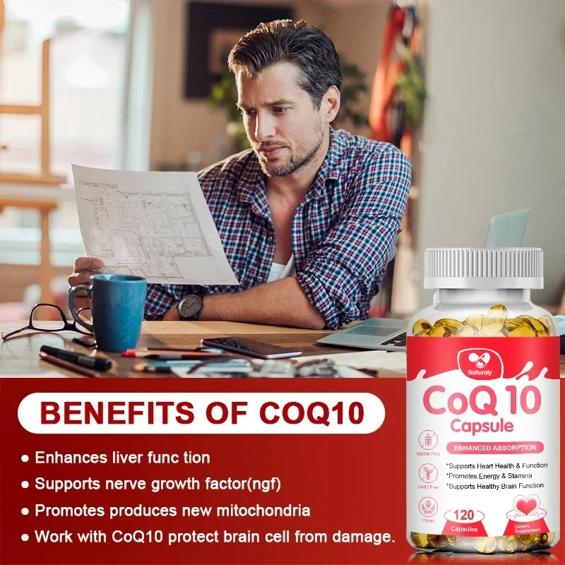 Coenzyme Q10 Softgels Capsules, Gluten Promoting Cardiovascular Health and Heart Health Provides Energy To Support Joint Health