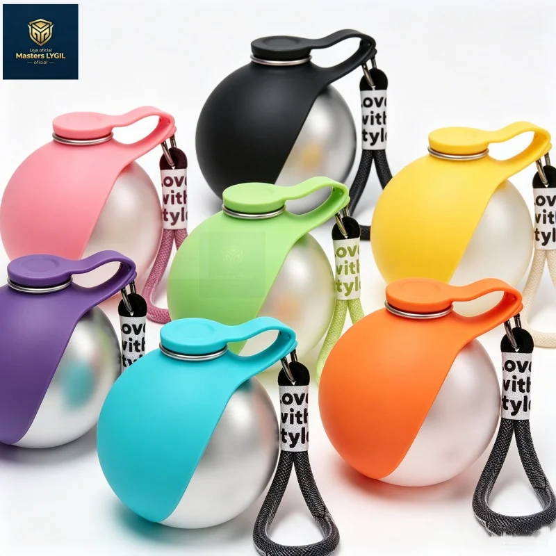 

304 Stainless Steel Water Kettle Round Outdoor Water Cup With Lanyard Hook Foldable Silicone Dog Bowl Portable Travel Pet Feedin