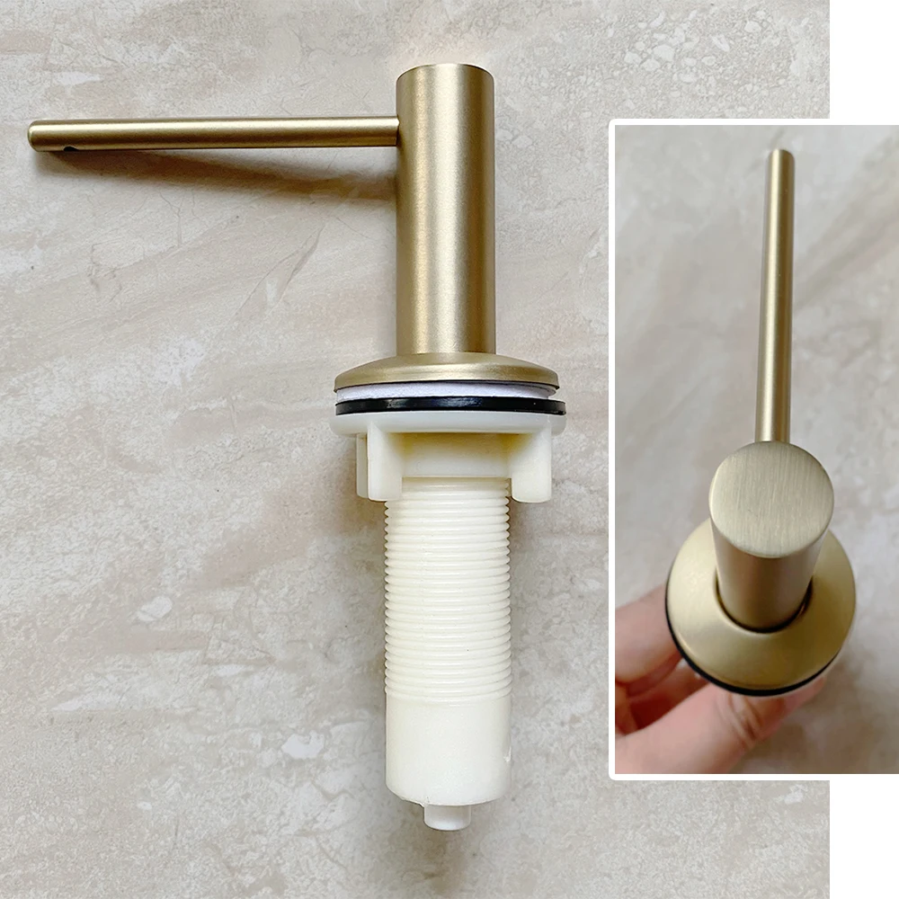 Kitchen Buit-in Pump Dispenser Liquid Detergent Modern Slim Brushed Gold Nickle Sink Soap Lotion Holder Press Dispensing Bottle