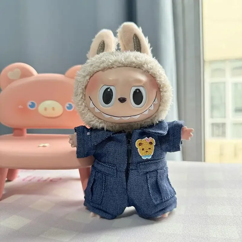 17 centimetri Carino Mini Peluche Vestiti della Bambola Vestito Accessori Per La Corea Kpop Eso Labubu Idol Bambole Denim Utensili Tuta Abbigliamento