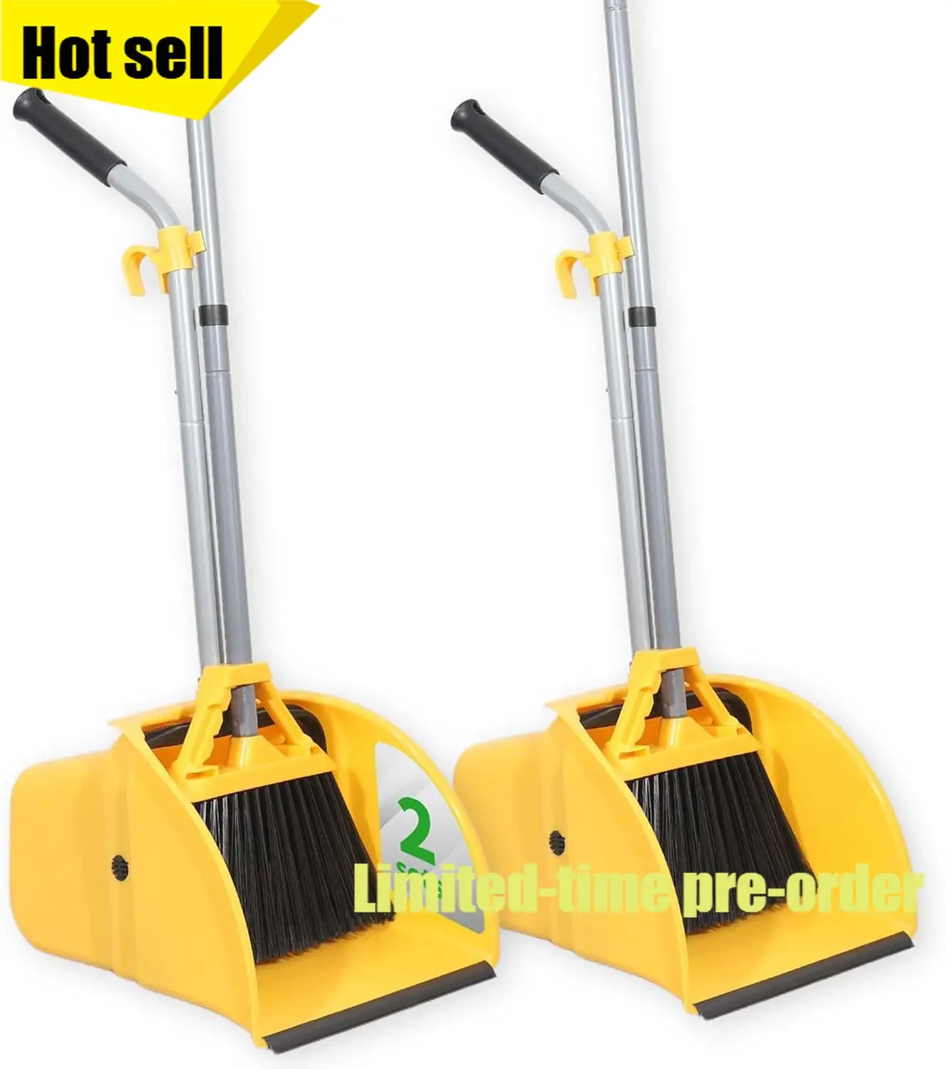 

2 Sets Extra Large Yellow Commercial Broom Dustpan Combo Jumbo Debris Pan Handle Industrial Professional Trash Collection Cleani