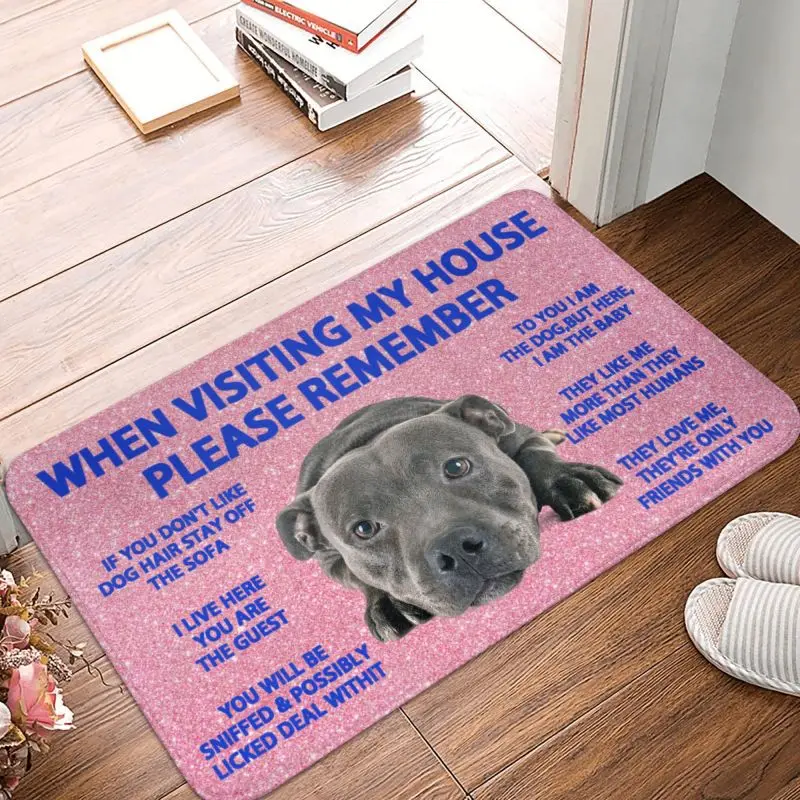 Staffordshire Bull Terrier Dog Quotes Front Door Mat Anti-Slip Outdoor Quick Dry Doormat Kitchen Bedroom Entrance Rug Carpet