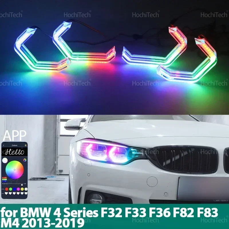 For BMW 4 Series F32 F33 F36 F82 F83 M4 2013-2019 Dynamic RGB Light Rings App Control DRL LED Angel Eyes Kit with Turn Signal