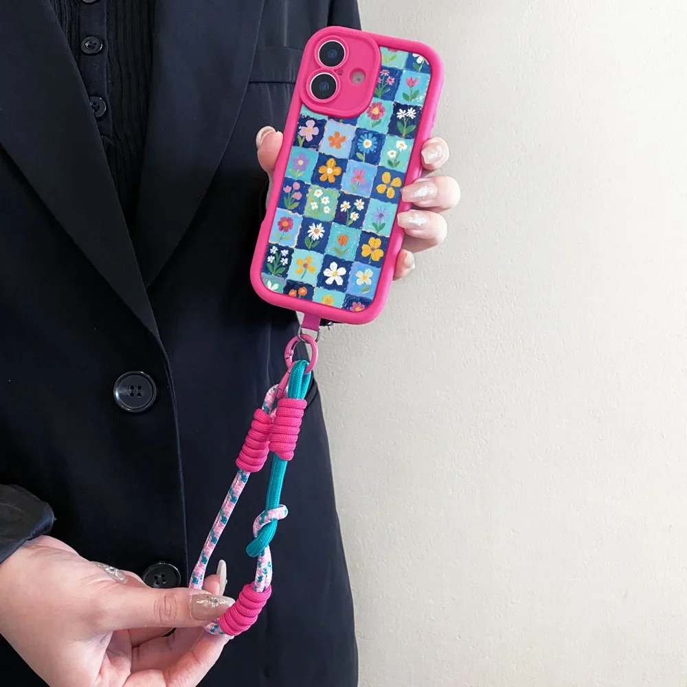 cxd5 Catena da polso Cordino Cassa Del Telefono Per Xiaomi Poco F7 X7 M7 X6 F6 M6 F5 X5 X3 M3 Pro C55 C50 C51 C65 C75 C71 Carino Fiore Copertura