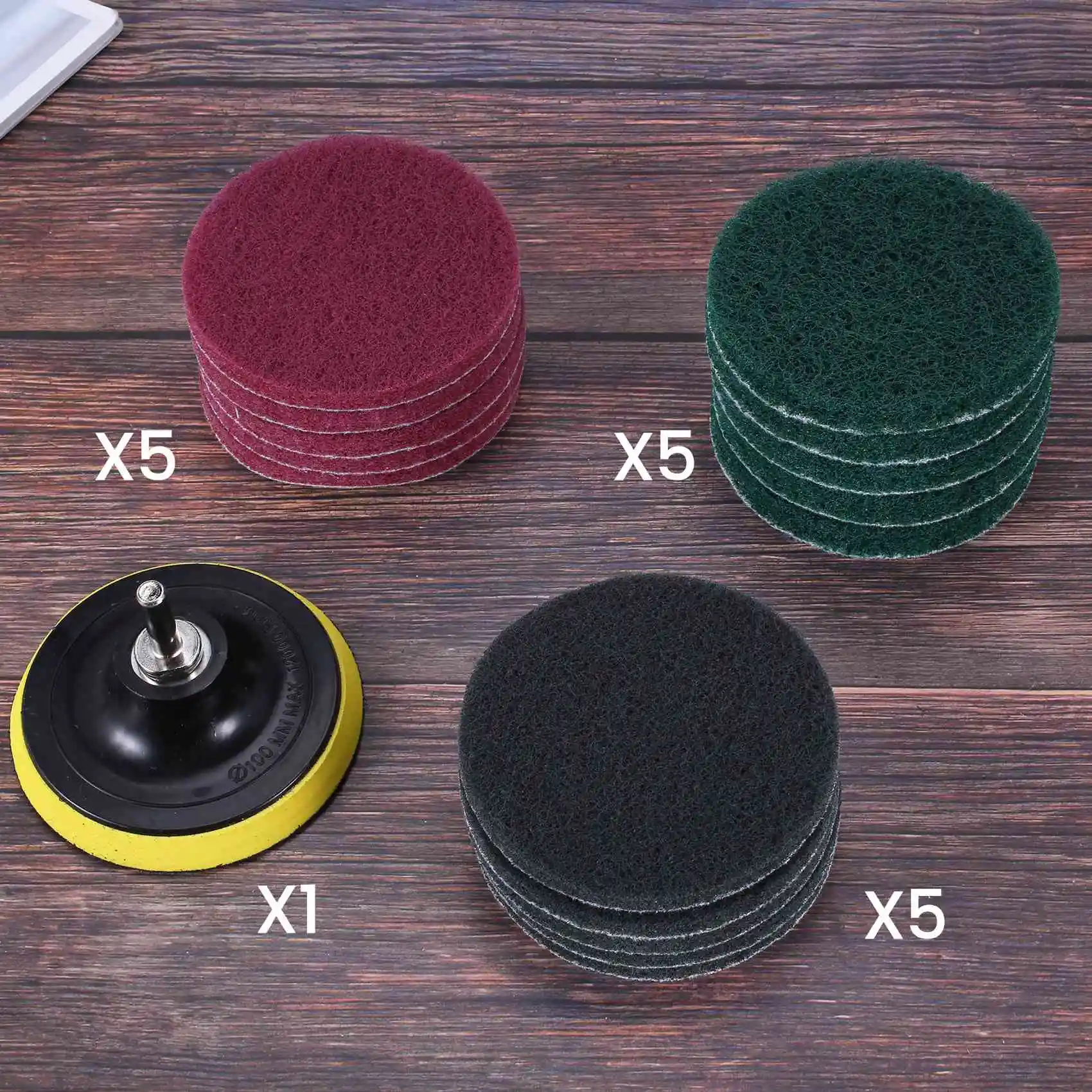 A92P 16Pcs 4 Inch Drill Power Brush Tile Scrubber Scouring Pad Cleaning Kit With 4 Inch Disc Pad Holder 3 Different Stiffness
