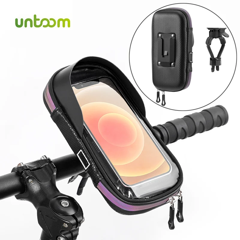 Untoom Waterproof Bicycle Phone Holder Stand Motorcycle Handlebar Cellphone Mount Bag Cases Universal Bike Scooter Phone Bracket