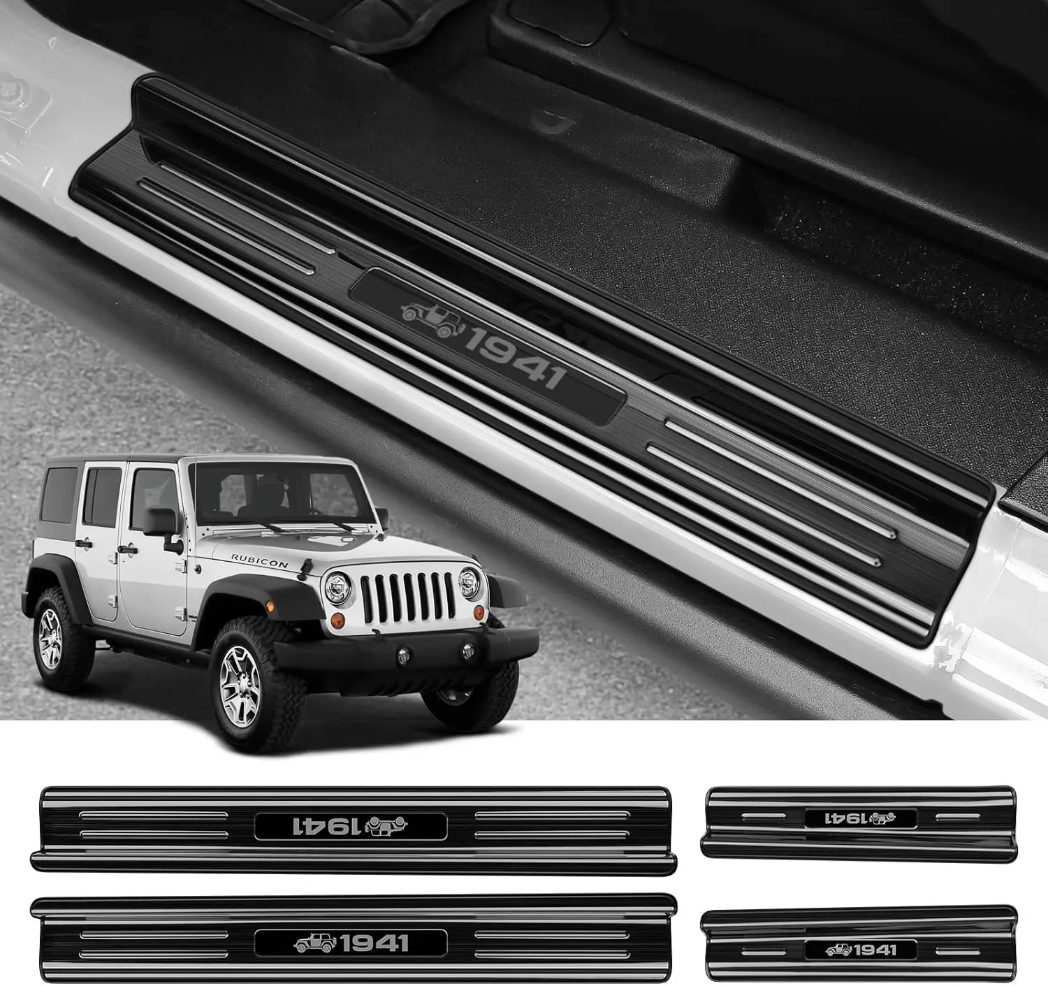 

4 Pcs Stainless Steel Door Sill Protector Compatible with Jeep Wrangler JK Unlimited JKU Sport Sahara Rubincon 2007-2017 Accesso