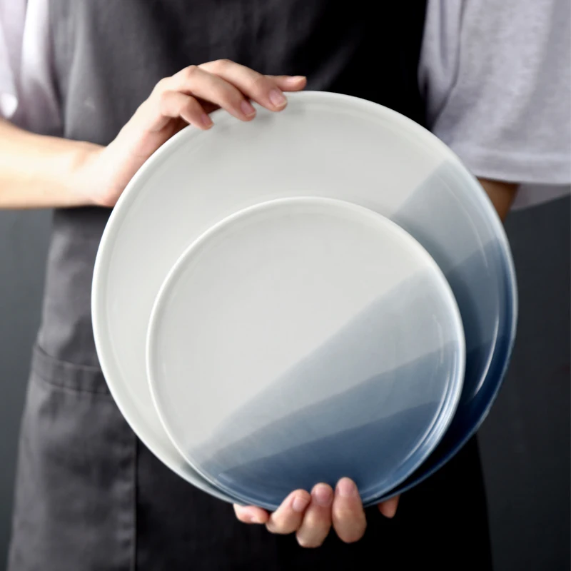 Creative Gradient Ceramic Plate Stylish Western Dinner Plate Flat Steak Plate Breakfast Dish Hotel Tableware
